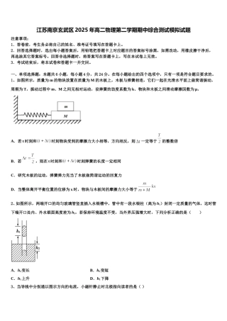 江苏南京玄武区2025年高二物理第二学期期中综合测试模拟试题含解析