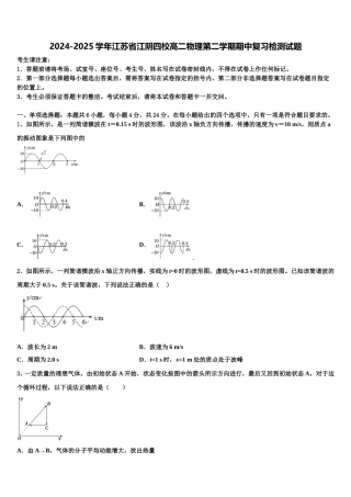 2024-2025学年江苏省江阴四校高二物理第二学期期中复习检测试题含解析