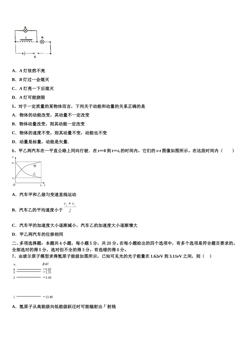江苏省苏州实验中学教育集团2024-2025学年高二物理第二学期期中质量跟踪监视试题含解析_第2页