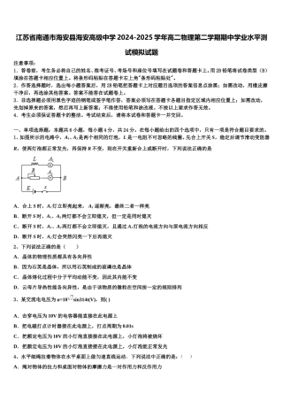 江苏省南通市海安县海安高级中学2024-2025学年高二物理第二学期期中学业水平测试模拟试题含解析