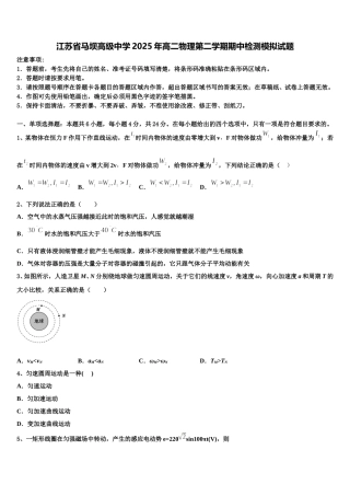 江苏省马坝高级中学2025年高二物理第二学期期中检测模拟试题含解析