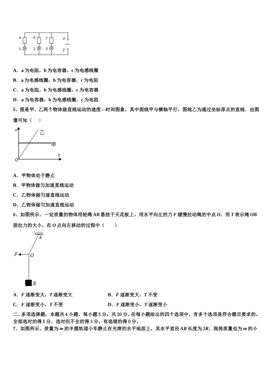 2024-2025学年江苏省丰县中学物理高二第二学期期中综合测试模拟试题含解析_第2页