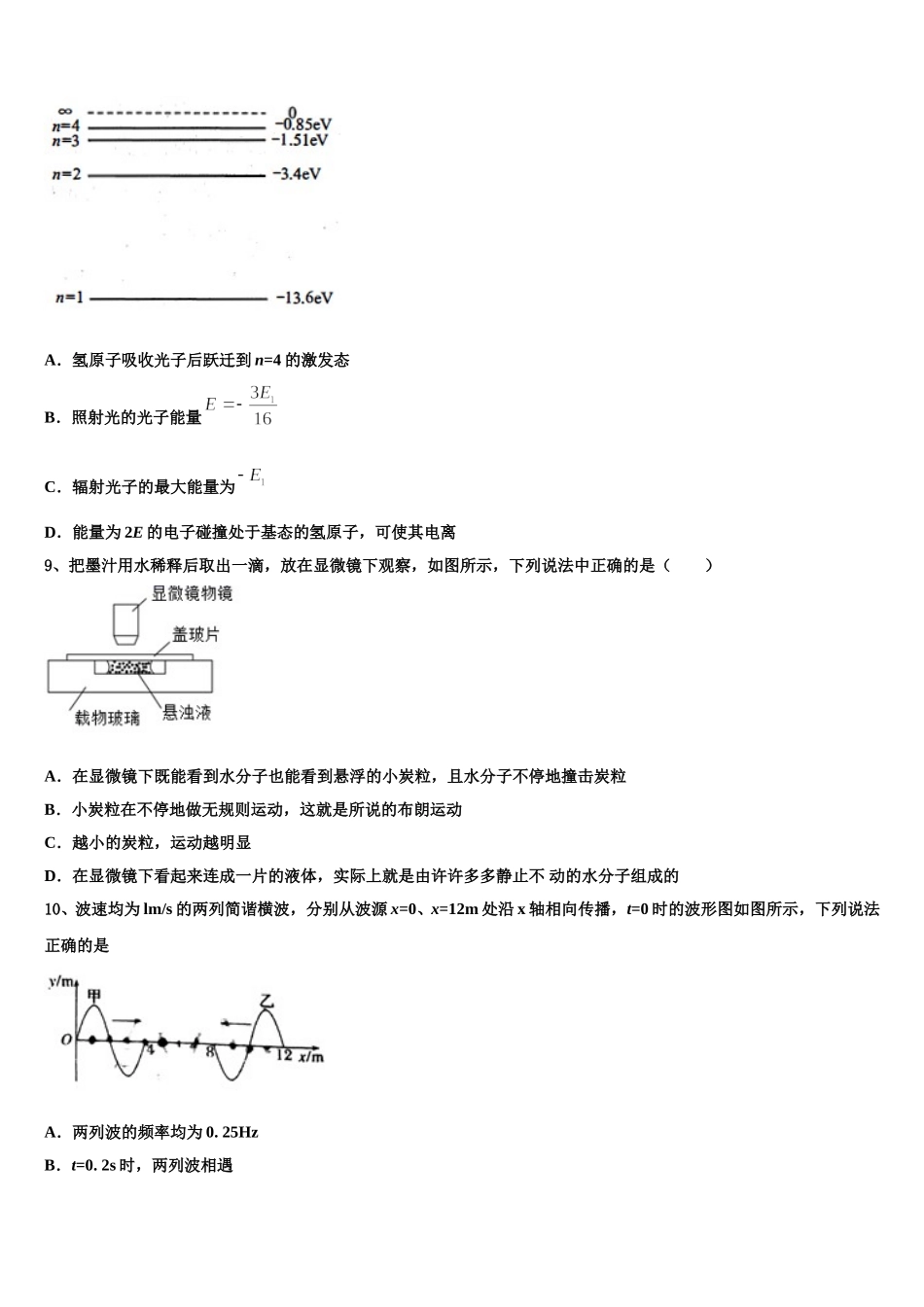江苏省宿迁市沭阳县潼阳中学2025届物理高二第二学期期中统考试题含解析_第3页