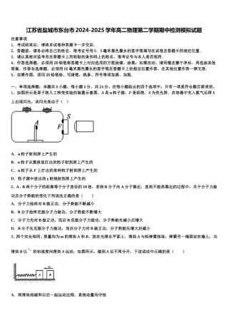 江苏省盐城市东台市2024-2025学年高二物理第二学期期中检测模拟试题含解析