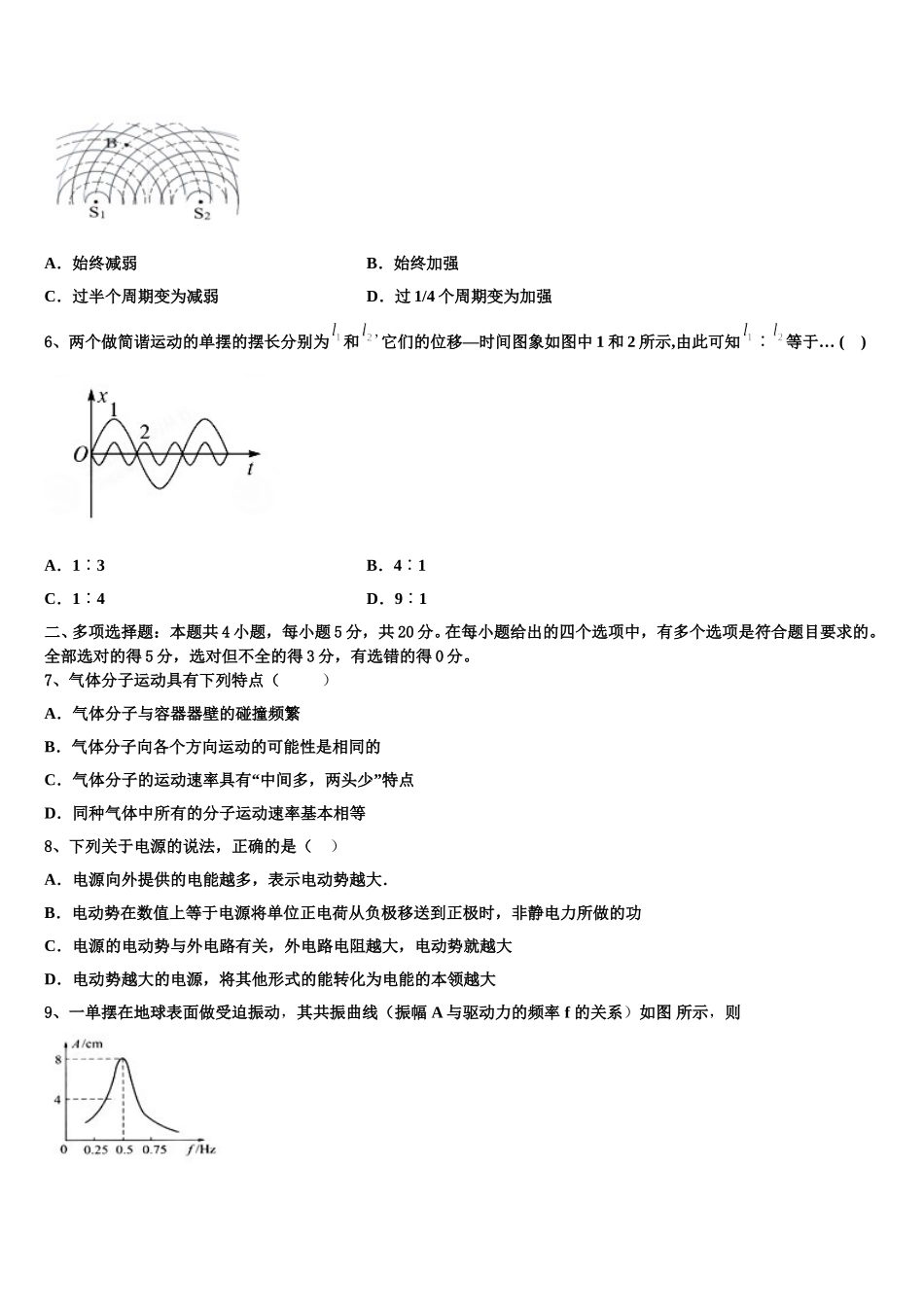 2025年江苏省宿迁市沭阳县高二物理第二学期期中教学质量检测模拟试题含解析_第2页