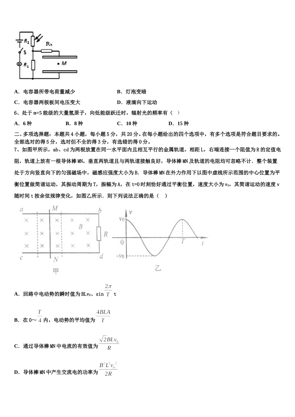 2025届江苏省海门中学高二下物理期中检测试题含解析_第2页