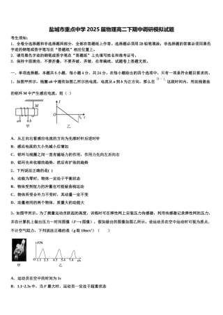盐城市重点中学2025届物理高二下期中调研模拟试题含解析