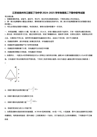 江苏省扬州市江都区丁沟中学2024-2025学年物理高二下期中联考试题含解析