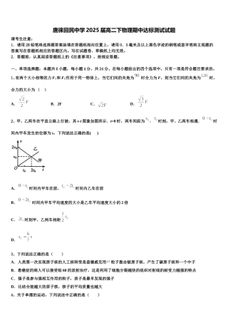 唐徕回民中学2025届高二下物理期中达标测试试题含解析