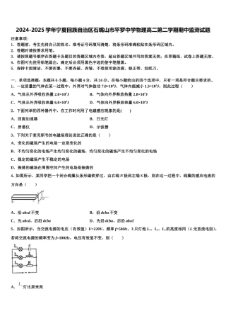 2024-2025学年宁夏回族自治区石嘴山市平罗中学物理高二第二学期期中监测试题含解析