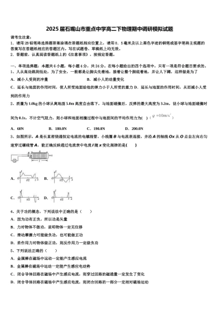 2025届石嘴山市重点中学高二下物理期中调研模拟试题含解析