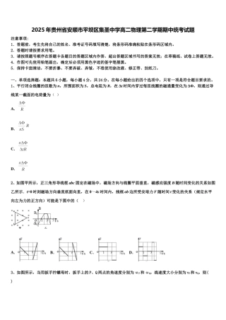 2025年贵州省安顺市平坝区集圣中学高二物理第二学期期中统考试题含解析