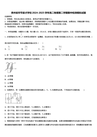 贵州省毕节梁才学校2024-2025学年高二物理第二学期期中检测模拟试题含解析