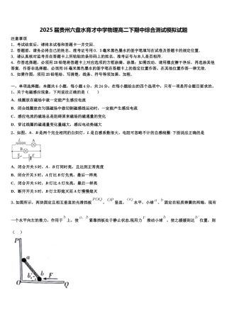 2025届贵州六盘水育才中学物理高二下期中综合测试模拟试题含解析
