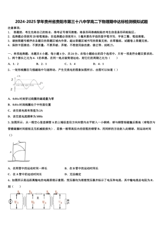 2024-2025学年贵州省贵阳市第三十八中学高二下物理期中达标检测模拟试题含解析