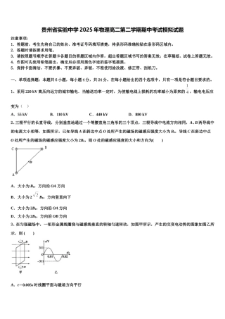 贵州省实验中学2025年物理高二第二学期期中考试模拟试题含解析