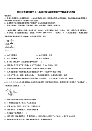 贵州省贵阳市第三十八中学2025年物理高二下期中考试试题含解析