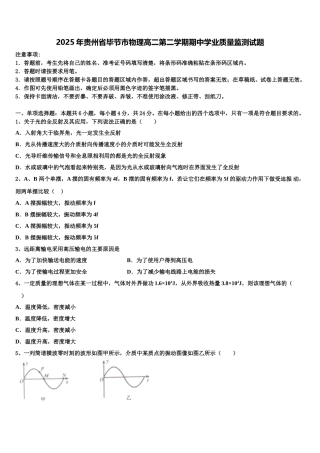 2025年贵州省毕节市物理高二第二学期期中学业质量监测试题含解析