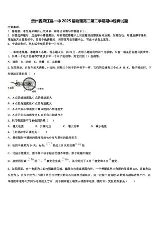 贵州省麻江县一中2025届物理高二第二学期期中经典试题含解析