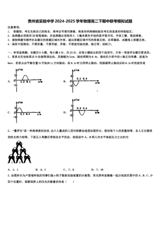 贵州省实验中学2024-2025学年物理高二下期中联考模拟试题含解析