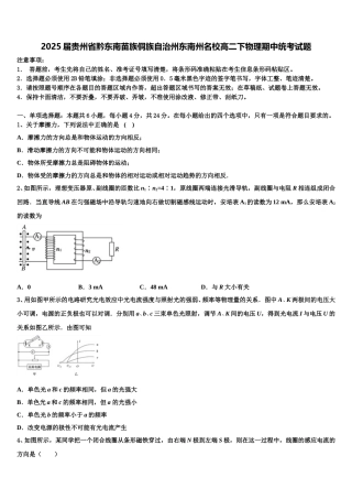 2025届贵州省黔东南苗族侗族自治州东南州名校高二下物理期中统考试题含解析