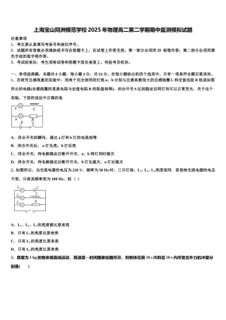 上海宝山同洲模范学校2025年物理高二第二学期期中监测模拟试题含解析