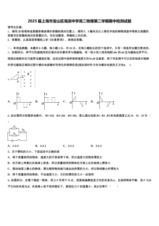 2025届上海市宝山区海滨中学高二物理第二学期期中检测试题含解析
