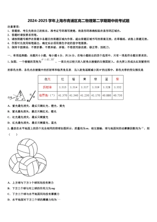 2024-2025学年上海市青浦区高二物理第二学期期中统考试题含解析