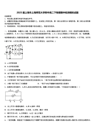 2025届上海市上海师范大学附中高二下物理期中检测模拟试题含解析