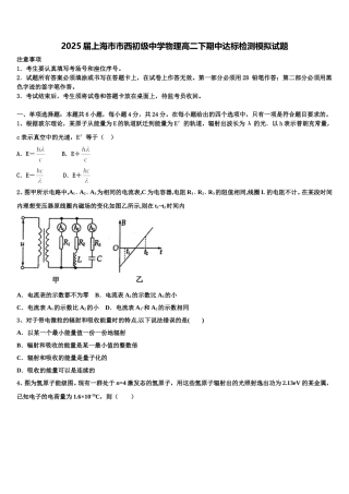 2025届上海市市西初级中学物理高二下期中达标检测模拟试题含解析