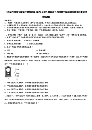 上海华东师范大学第二附属中学2024-2025学年高二物理第二学期期中学业水平测试模拟试题含解析