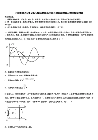 上海中学2024-2025学年物理高二第二学期期中复习检测模拟试题含解析