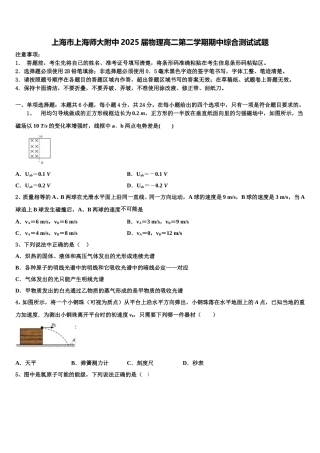 上海市上海师大附中2025届物理高二第二学期期中综合测试试题含解析