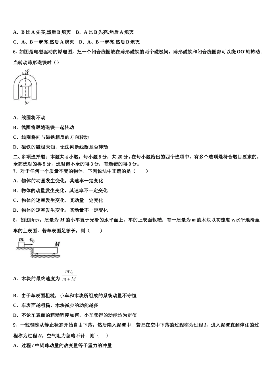2024-2025学年上海市静安区新中高级中学高二物理第二学期期中教学质量检测试题含解析_第2页