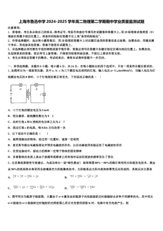 上海市鲁迅中学2024-2025学年高二物理第二学期期中学业质量监测试题含解析