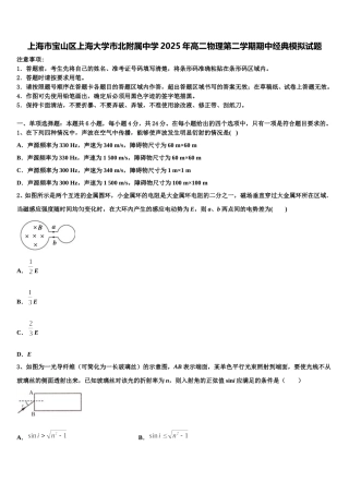 上海市宝山区上海大学市北附属中学2025年高二物理第二学期期中经典模拟试题含解析