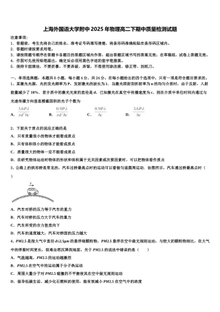 上海外国语大学附中2025年物理高二下期中质量检测试题含解析