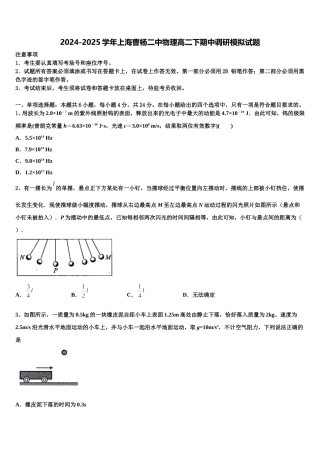 2024-2025学年上海曹杨二中物理高二下期中调研模拟试题含解析