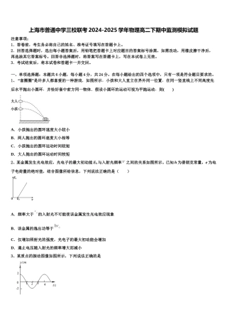 上海市普通中学三校联考2024-2025学年物理高二下期中监测模拟试题含解析