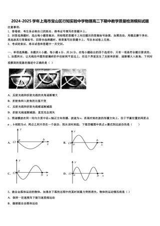 2024-2025学年上海市宝山区行知实验中学物理高二下期中教学质量检测模拟试题含解析
