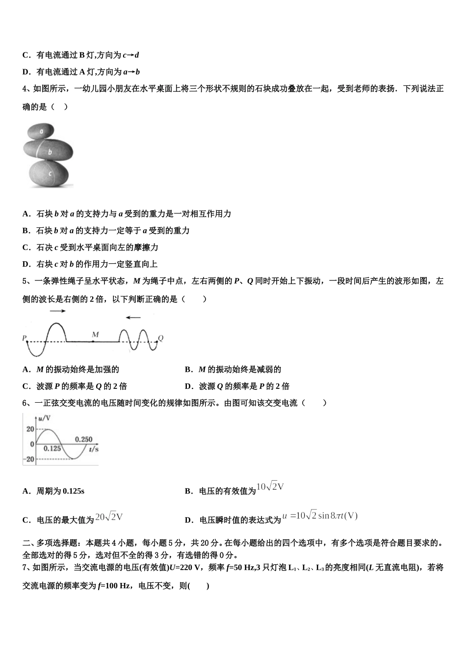 2025年上海市宜川中学物理高二第二学期期中复习检测试题含解析_第2页