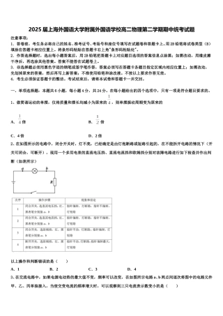 2025届上海外国语大学附属外国语学校高二物理第二学期期中统考试题含解析