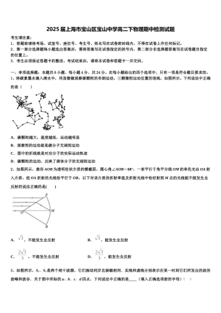 2025届上海市宝山区宝山中学高二下物理期中检测试题含解析