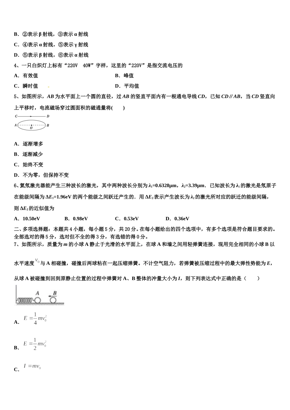2025届上海市南洋模范中学物理高二下期中质量跟踪监视模拟试题含解析_第2页