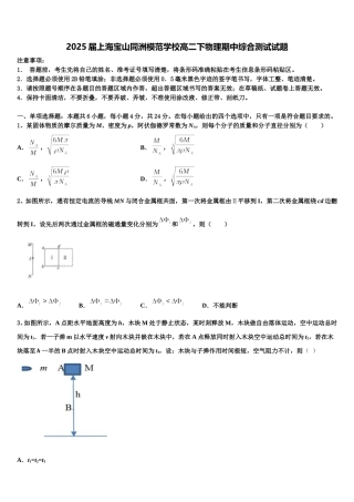 2025届上海宝山同洲模范学校高二下物理期中综合测试试题含解析