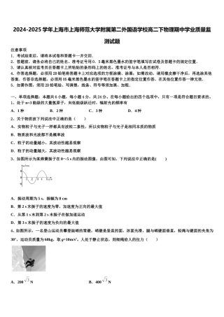 2024-2025学年上海市上海师范大学附属第二外国语学校高二下物理期中学业质量监测试题含解析