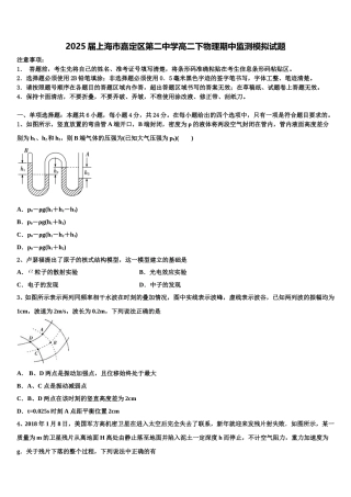 2025届上海市嘉定区第二中学高二下物理期中监测模拟试题含解析