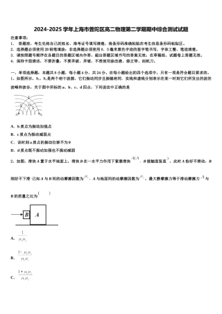 2024-2025学年上海市普陀区高二物理第二学期期中综合测试试题含解析