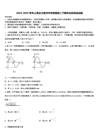 2024-2025学年上海交大南洋中学物理高二下期中达标测试试题含解析