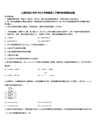 上海市徐汇中学2025年物理高二下期中检测模拟试题含解析